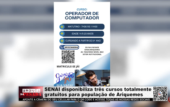 SENAI disponibiliza três cursos totalmente gratuitos para população de Ariquemes senai-disponibiliza-tres-cursos-totalmente-gratuitos-para-populacao-de-ariquemes