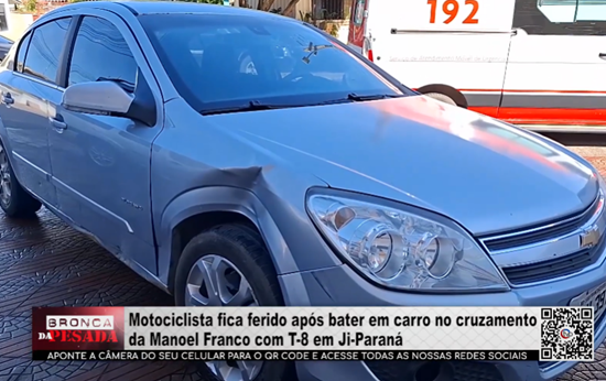 Motociclista fica ferido após bater em carro no cruzamento da Manoel Franco com T 8 em Ji Paraná motociclista-fica-ferido-apos-bater-em-carro-no-cruzamento-da-manoel-franco-com-t-8-em-ji-parana