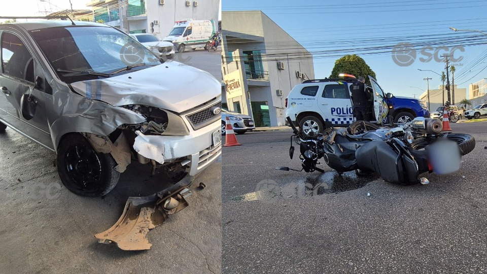 Carro atinge motociclista após avançar preferencial na região Central carro-atinge-motociclista-apos-avancar-preferencial-na-regiao-central