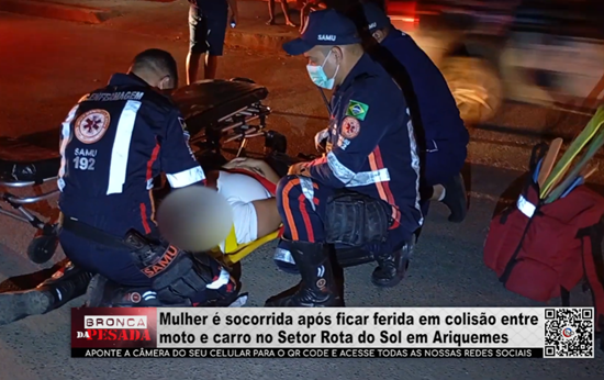 Mulher é socorrida após ficar ferida em colisão entre moto e carro no Setor Rota do Sol mulher-e-socorrida-apos-ficar-ferida-em-colisao-entre-moto-e-carro-no-setor-rota-do-sol