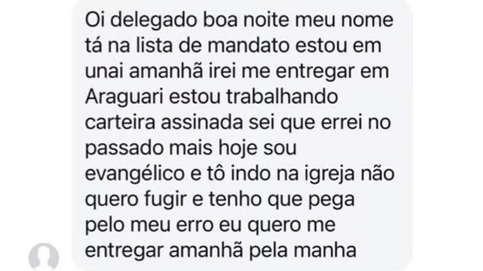Foragido envia mensagem a delegado e se entrega: foragido-envia-mensagem-a-delegado-e-se-entrega: