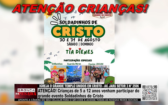Atenção: Crianças de 5 a 12 anos, venham participar do grande evento Soldadinhos de Cristo atencao:-criancas-de-5-a-12-anos,-venham-participar-do-grande-evento-soldadinhos-de-cristo