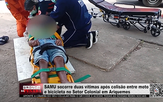 Samu socorre duas pessoas após colisão entre moto e bicicleta no Setor Colonial, em Ariquemes samu-socorre-duas-pessoas-apos-colisao-entre-moto-e-bicicleta-no-setor-colonial,-em-ariquemes