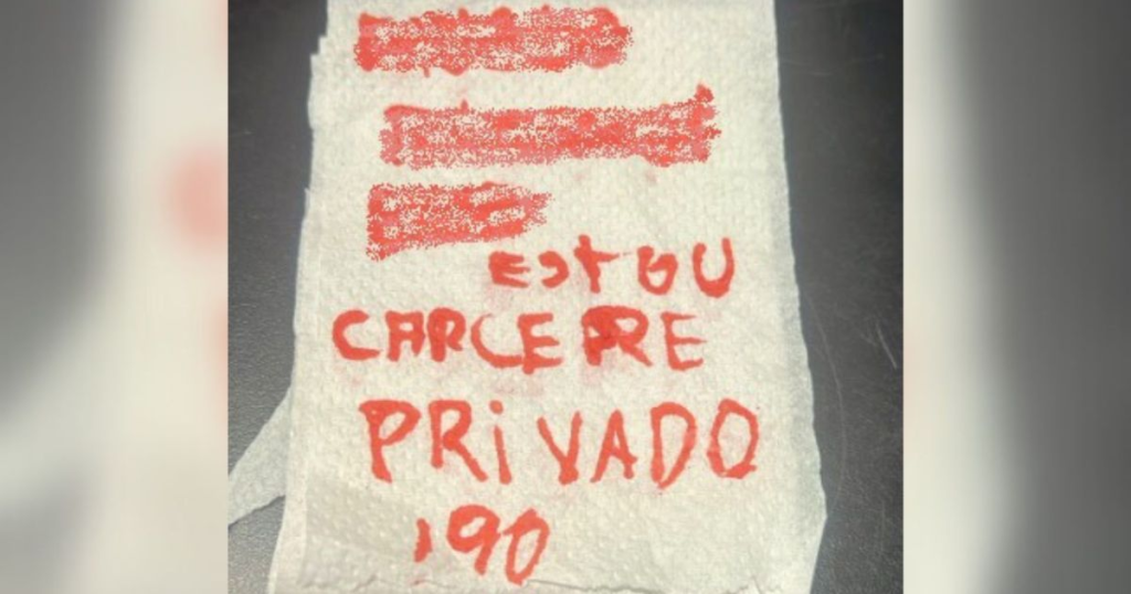 Mulher pede socorro em papel higiênico e é resgatada em SC mulher-pede-socorro-em-papel-higienico-e-e-resgatada-em-sc