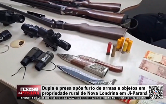 Dupla é presa após furto de armas e objetos em propriedade rural de Nova Londrina, em Ji–Paraná dupla-e-presa-apos-furto-de-armas-e-objetos-em-propriedade-rural-de-nova-londrina,-em-ji–parana