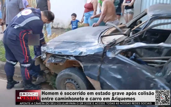 Homem é socorrido em estado grave após colisão entre caminhonete e carro em Ariquemes homem-e-socorrido-em-estado-grave-apos-colisao-entre-caminhonete-e-carro-em-ariquemes