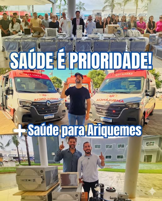 Deputado delegado Rodrigo Camargo destina ambulâncias para Saúde em Ariquemes