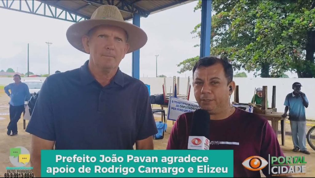 O Prefeito João Pavan agradece o apoio do Deputado Rodrigo Camargo e do vereador Elizeu.